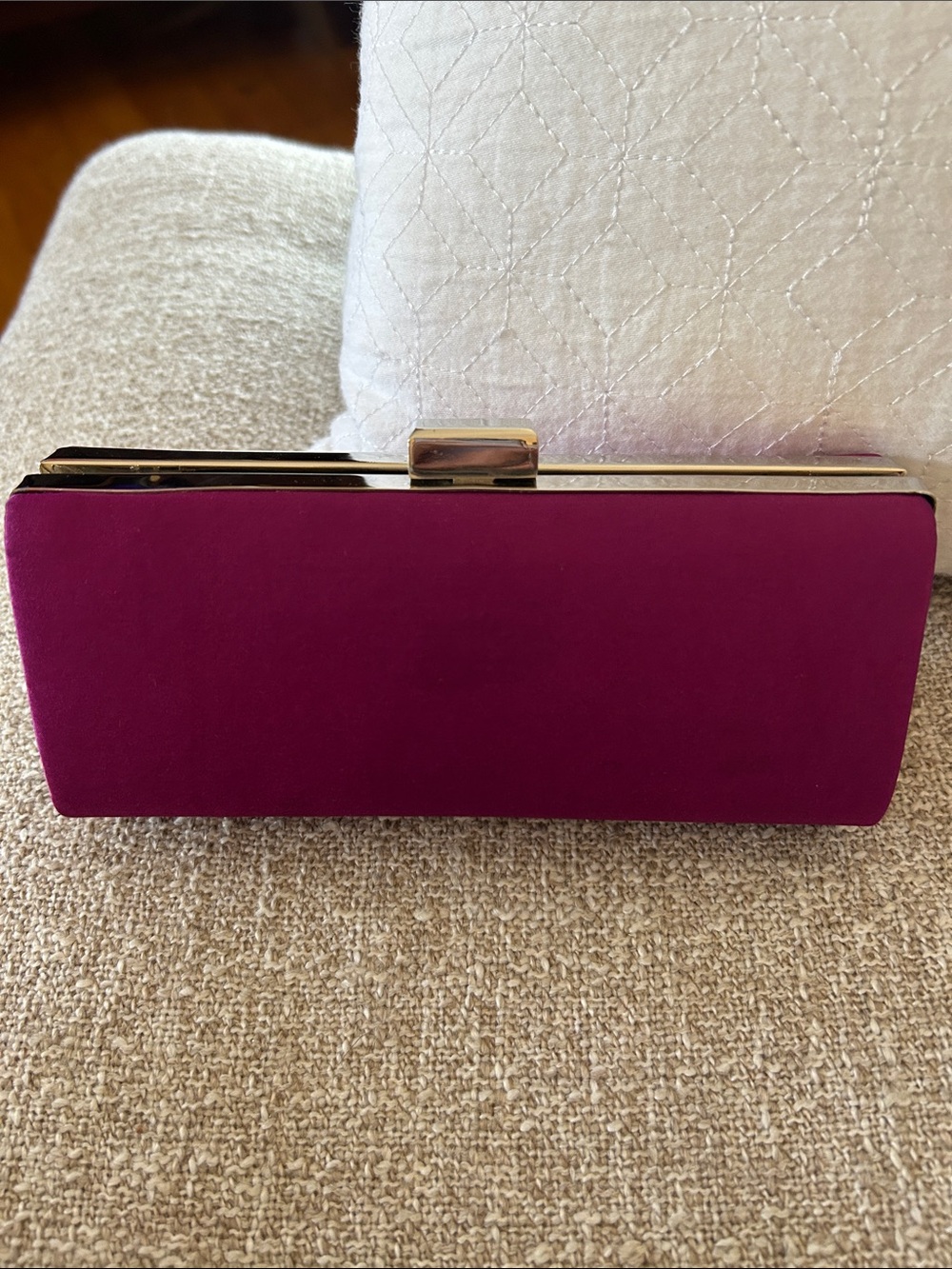 Elegant Fuchsia Clutch Handbag with Gold Trim